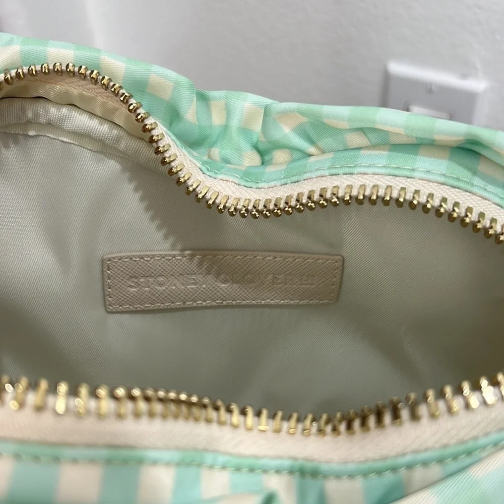 NEW Stoney Clover Green Gingham Heart Pouch with Heart Patches